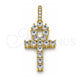 Oro Laminado Religious Pendant, Gold Filled Style Cross Design, with White Cubic Zirconia, Polished, Golden Finish, 05.342.0066