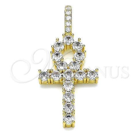 Oro Laminado Religious Pendant, Gold Filled Style Cross Design, with White Cubic Zirconia, Polished, Golden Finish, 05.342.0066
