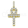 Oro Laminado Religious Pendant, Gold Filled Style Cross Design, with White Cubic Zirconia, Polished, Golden Finish, 05.342.0066