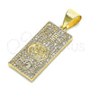 Oro Laminado Religious Pendant, Gold Filled Style Money Sign Design, with White Micro Pave, Polished, Golden Finish, 05.342.0070