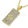 Oro Laminado Religious Pendant, Gold Filled Style Money Sign Design, with White Micro Pave, Polished, Golden Finish, 05.342.0070