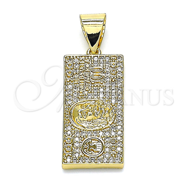 Oro Laminado Religious Pendant, Gold Filled Style Money Sign Design, with White Micro Pave, Polished, Golden Finish, 05.342.0070