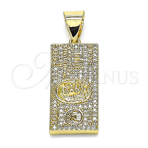 Oro Laminado Religious Pendant, Gold Filled Style Money Sign Design, with White Micro Pave, Polished, Golden Finish, 05.342.0070