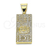 Oro Laminado Religious Pendant, Gold Filled Style Money Sign Design, with White Micro Pave, Polished, Golden Finish, 05.342.0070
