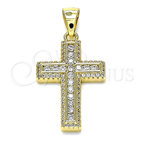 Oro Laminado Religious Pendant, Gold Filled Style Cross Design, with White Micro Pave and White Cubic Zirconia, Polished, Golden Finish, 05.342.0075