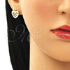 Oro Laminado Earring and Pendant Adult Set, Gold Filled Style Heart Design, with Garnet and White Micro Pave, Polished, Golden Finish, 10.199.0155.1