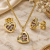 Oro Laminado Earring and Pendant Adult Set, Gold Filled Style Heart Design, with Garnet and White Micro Pave, Polished, Golden Finish, 10.199.0155.1