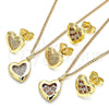 Oro Laminado Earring and Pendant Adult Set, Gold Filled Style Heart Design, with Garnet and White Micro Pave, Polished, Golden Finish, 10.199.0155.1