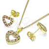 Oro Laminado Earring and Pendant Adult Set, Gold Filled Style Heart Design, with Garnet and White Micro Pave, Polished, Golden Finish, 10.199.0156.1