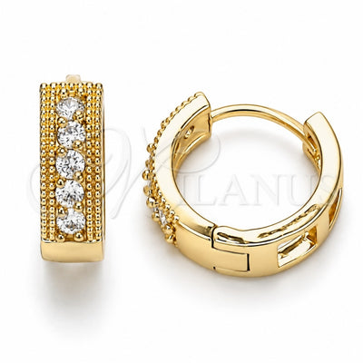 Oro Laminado Huggie Hoop, Gold Filled Style with White Cubic Zirconia, Polished, Golden Finish, 02.210.0635.15