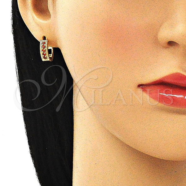 Gold Filled Hoop Earrings — Huggie Hoop with Garnet Cubic Zirconia Polished 02. — alternate product view — SKU 146196 | Oro Laminado aretes de aro — Huggie Hoop with Garnet Cubic Zirconia pulido 02. — SKU 146196