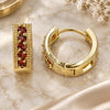 Oro Laminado Huggie Hoop, Gold Filled Style with Garnet Cubic Zirconia, Polished, Golden Finish, 02.210.0635.1.15