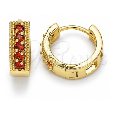 Oro Laminado Huggie Hoop, Gold Filled Style with Garnet Cubic Zirconia, Polished, Golden Finish, 02.210.0635.1.15