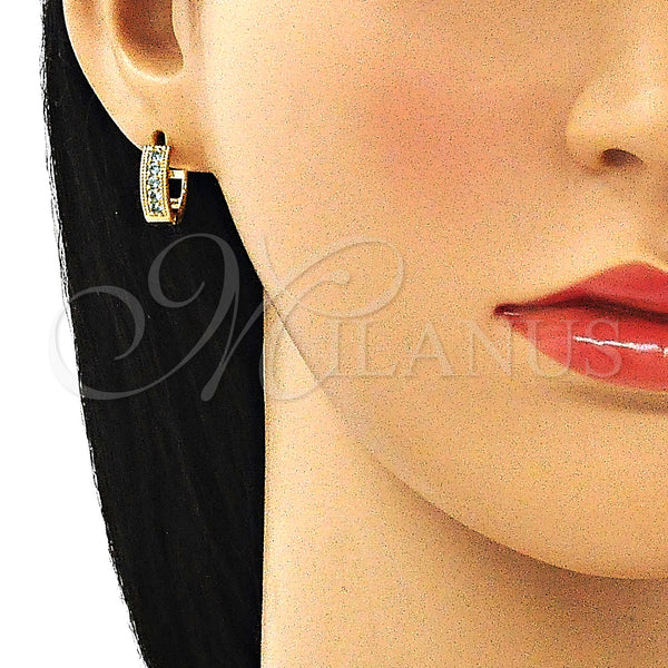 Gold Filled Hoop Earrings — Huggie Hoop with Aqua Blue Cubic Zirconia Polished — alternate product view — SKU 146197 | Oro Laminado aretes de aro — Huggie Hoop with Aqua Blue Cubic Zirconia pulido — SKU 146197