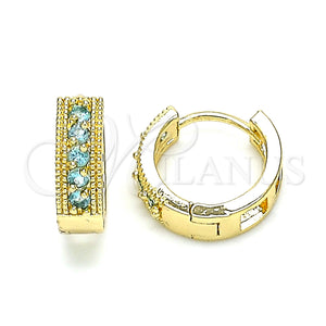 Gold Filled Hoop Earrings — Huggie Hoop with Aqua Blue Cubic Zirconia Polished — main product view — SKU 146197 | Oro Laminado aretes de aro — Huggie Hoop with Aqua Blue Cubic Zirconia pulido — SKU 146197