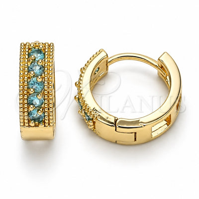 Oro Laminado Huggie Hoop, Gold Filled Style with Aqua Blue Cubic Zirconia, Polished, Golden Finish, 02.210.0635.2.15