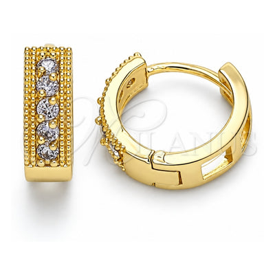Oro Laminado Huggie Hoop, Gold Filled Style with Amethyst Cubic Zirconia, Polished, Golden Finish, 02.210.0635.3.15