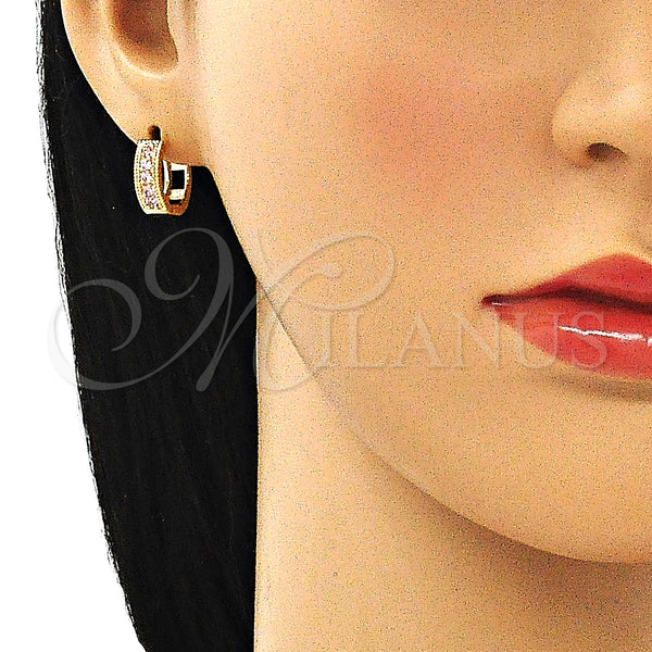 Gold Filled Hoop Earrings — Huggie Hoop with Pink Cubic Zirconia Polished 02. — alternate product view — SKU 146199 | Oro Laminado aretes de aro — Huggie Hoop with Pink Cubic Zirconia pulido 02. — SKU 146199