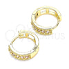 Oro Laminado Huggie Hoop, Gold Filled Style with Pink Cubic Zirconia, Polished, Golden Finish, 02.210.0635.4.15