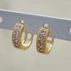 Oro Laminado Huggie Hoop, Gold Filled Style with Pink Cubic Zirconia, Polished, Golden Finish, 02.210.0635.4.15