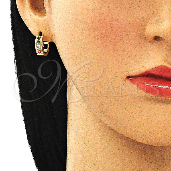 Gold Filled Hoop Earrings — Huggie Hoop with Multicolor Cubic Zirconia Polished 02. — alternate product view — SKU 146200 | Oro Laminado aretes de aro — Huggie Hoop with Multicolor Cubic Zirconia pulido 02. — SKU 146200