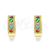 Oro Laminado Huggie Hoop, Gold Filled Style with Multicolor Cubic Zirconia, Polished, Golden Finish, 02.210.0635.5.15