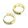 Oro Laminado Huggie Hoop, Gold Filled Style with Multicolor Cubic Zirconia, Polished, Golden Finish, 02.210.0635.5.15