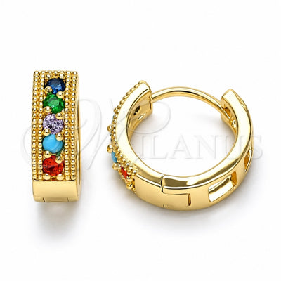 Oro Laminado Huggie Hoop, Gold Filled Style with Multicolor Cubic Zirconia, Polished, Golden Finish, 02.210.0635.5.15