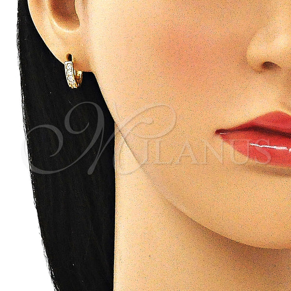 Gold Filled Hoop Earrings — Huggie Hoop with White Micro Pave Polished 02. — alternate product view — SKU 146201 | Oro Laminado aretes de aro — Huggie Hoop with blanco Micro Pave pulido 02. — SKU 146201
