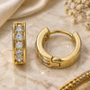 Oro Laminado Huggie Hoop, Gold Filled Style with White Micro Pave, Polished, Golden Finish, 02.210.0636.10