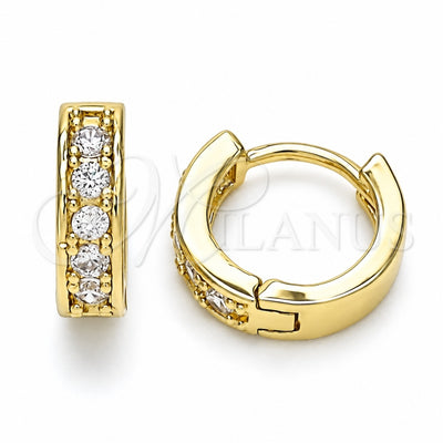 Oro Laminado Huggie Hoop, Gold Filled Style with White Micro Pave, Polished, Golden Finish, 02.210.0636.10