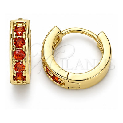 Oro Laminado Huggie Hoop, Gold Filled Style with Garnet Micro Pave, Polished, Golden Finish, 02.210.0636.1.10