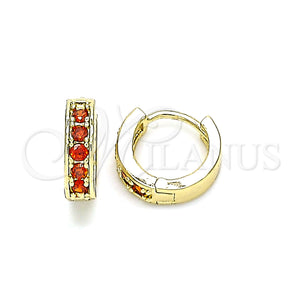 Gold Filled Hoop Earrings — Huggie Hoop with Garnet Micro Pave Polished 02. — main product view — SKU 146202 | Oro Laminado aretes de aro — Huggie Hoop with Garnet Micro Pave pulido 02. — SKU 146202