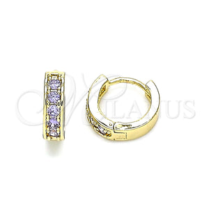 Gold Filled Hoop Earrings — Huggie Hoop with Amethyst Micro Pave Polished 02. — main product view — SKU 146203 | Oro Laminado aretes de aro — Huggie Hoop with Amethyst Micro Pave pulido 02. — SKU 146203