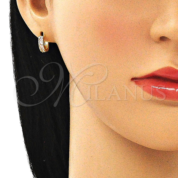 Gold Filled Hoop Earrings — Huggie Hoop with Pink Micro Pave Polished 02. — alternate product view — SKU 146218 | Oro Laminado aretes de aro — Huggie Hoop with Pink Micro Pave pulido 02. — SKU 146218