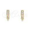 Oro Laminado Huggie Hoop, Gold Filled Style with Pink Micro Pave, Polished, Golden Finish, 02.210.0636.3.10