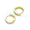 Oro Laminado Huggie Hoop, Gold Filled Style with Pink Micro Pave, Polished, Golden Finish, 02.210.0636.3.10