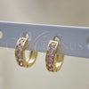 Oro Laminado Huggie Hoop, Gold Filled Style with Pink Micro Pave, Polished, Golden Finish, 02.210.0636.3.10