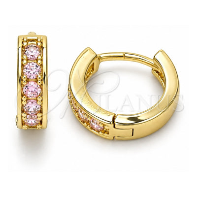 Oro Laminado Huggie Hoop, Gold Filled Style with Pink Micro Pave, Polished, Golden Finish, 02.210.0636.3.10