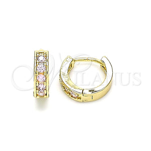 Gold Filled Hoop Earrings — Huggie Hoop with Pink Micro Pave Polished 02. — main product view — SKU 146218 | Oro Laminado aretes de aro — Huggie Hoop with Pink Micro Pave pulido 02. — SKU 146218