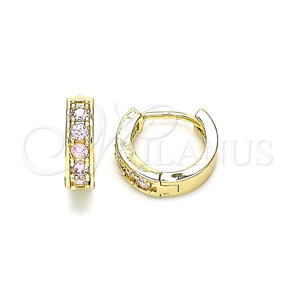Gold Filled Hoop Earrings — Huggie Hoop with Pink Micro Pave Polished 02. — main product view — SKU 146218 | Oro Laminado aretes de aro — Huggie Hoop with Pink Micro Pave pulido 02. — SKU 146218