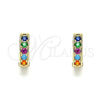 Oro Laminado Huggie Hoop, Gold Filled Style with Multicolor Micro Pave, Polished, Golden Finish, 02.210.0636.4.10