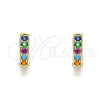 Oro Laminado Huggie Hoop, Gold Filled Style with Multicolor Micro Pave, Polished, Golden Finish, 02.210.0636.4.10