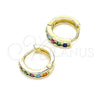 Oro Laminado Huggie Hoop, Gold Filled Style with Multicolor Micro Pave, Polished, Golden Finish, 02.210.0636.4.10