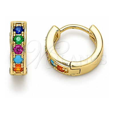 Oro Laminado Huggie Hoop, Gold Filled Style with Multicolor Micro Pave, Polished, Golden Finish, 02.210.0636.4.10