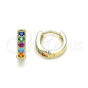 Gold Filled Hoop Earrings — Huggie Hoop with Multicolor Micro Pave Polished 02. — main product view — SKU 146219 | Oro Laminado aretes de aro — Huggie Hoop with Multicolor Micro Pave pulido 02. — SKU 146219