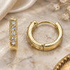 Oro Laminado Huggie Hoop, Gold Filled Style with White Cubic Zirconia, Polished, Golden Finish, 02.210.0637.12