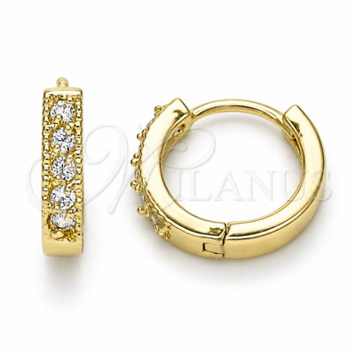 Oro Laminado Huggie Hoop, Gold Filled Style with White Cubic Zirconia, Polished, Golden Finish, 02.210.0637.12