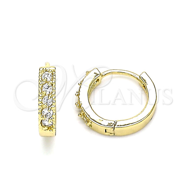 Gold Filled Hoop Earrings — Huggie Hoop with White Cubic Zirconia Polished 02. — main product view — SKU 146220 | Oro Laminado aretes de aro — Huggie Hoop with blanco Cubic Zirconia pulido 02. — SKU 146220