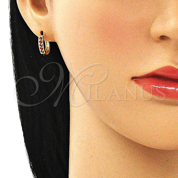 Gold Filled Hoop Earrings — Huggie Hoop with Garnet Cubic Zirconia Polished 02. — alternate product view — SKU 146221 | Oro Laminado aretes de aro — Huggie Hoop with Garnet Cubic Zirconia pulido 02. — SKU 146221